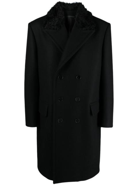 double-breasted fur-collar coat