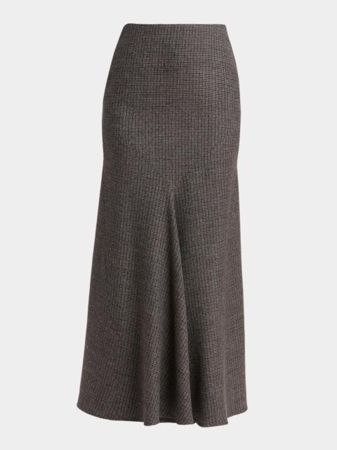 Etro Metallic Check Wool Trumpet Midi Skirt