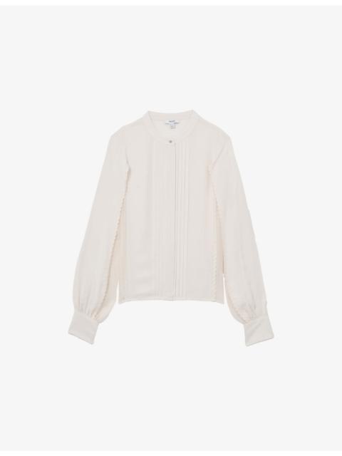 REISS Maddie Pleated Embroidered Woven Blouse