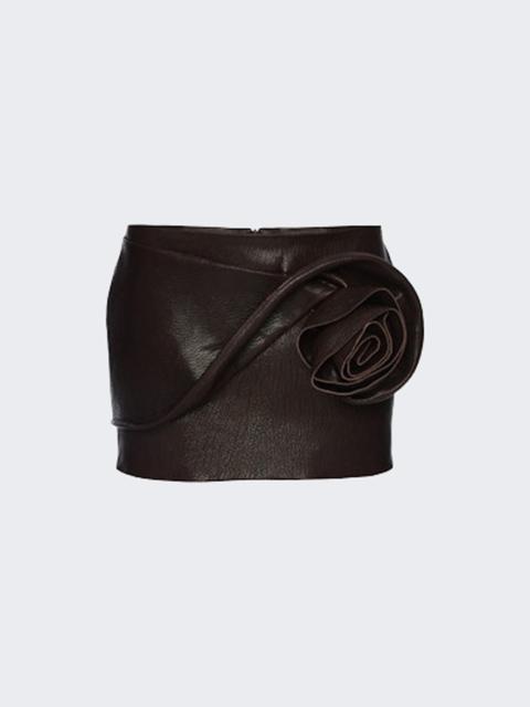 MAGDA BUTRYM Rose Detail Leather Mini Skirt Brown