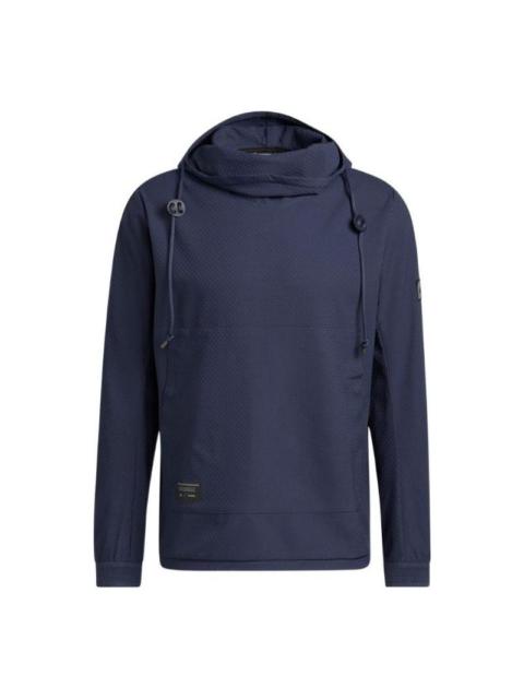 Men's adidas Solid Color Logo Drawstring Hooded Long Sleeves Blue HN0637