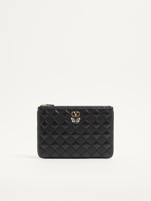 Valentino VALENTINO GARAVANI FLUTTERBY CLUTCH IN SHINY NAPPA LEATHER WITH BUTTERFLY EMBROIDERY