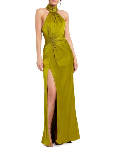MAC DUGGAL Women's Halterneck Open-Back Satin Gown - Olive