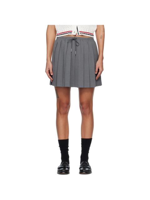 Thom Browne Gray Wool Seersucker Drawstring Pleated Miniskirt