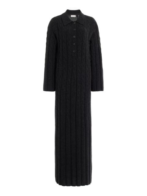 House of Dagmar Cable-Knit Wool-Cashmere Maxi Dress grey