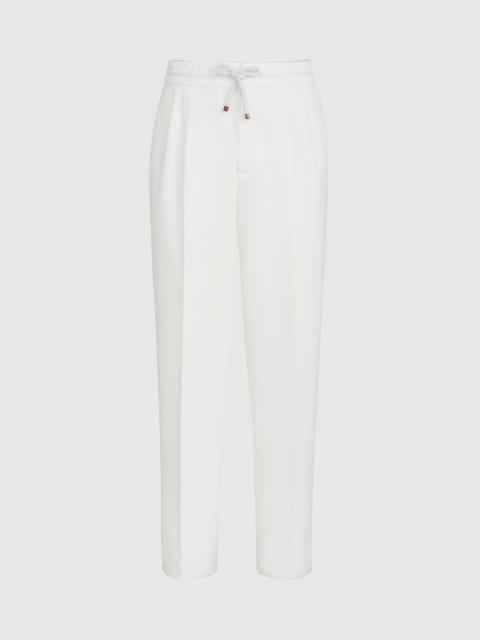 Brunello Cucinelli Garment-dyed twisted cotton gabardine trousers with drawstring and double pleats