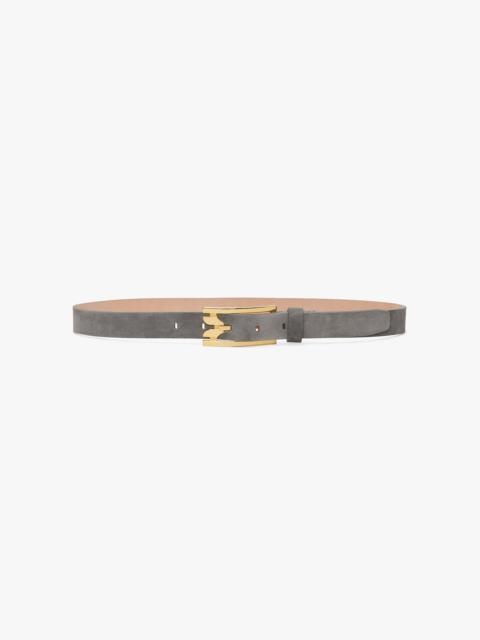 Victoria Beckham Dorian Pin-Buckle Belt In Pebble Grey Suede