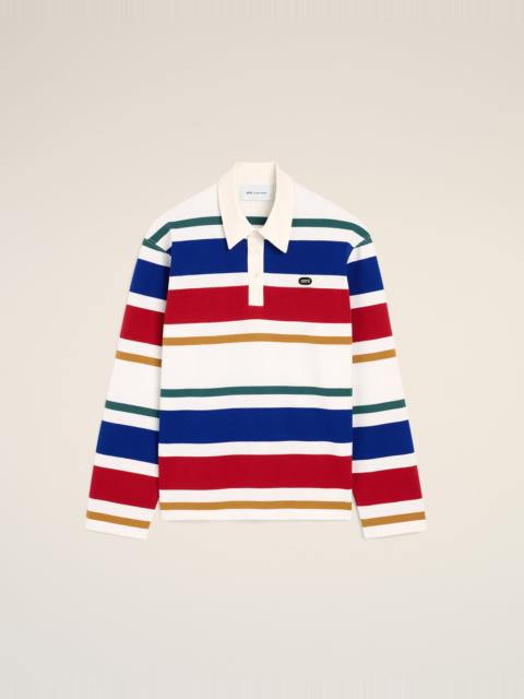 AMI Paris MULTICOLOR STRIPED COTTON POLO WITH AMI PATCH