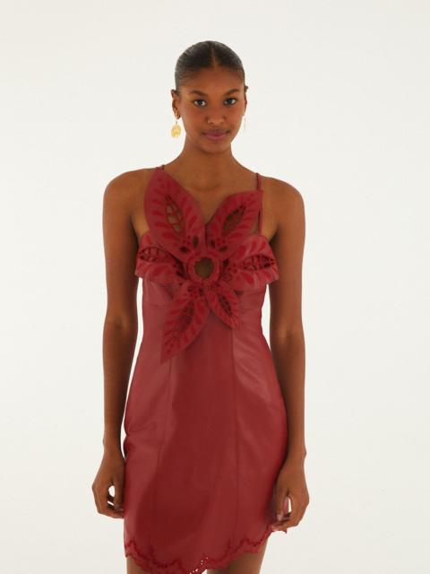 FARM RIO Red 3D Richelieu Flower Leather Mini Dress