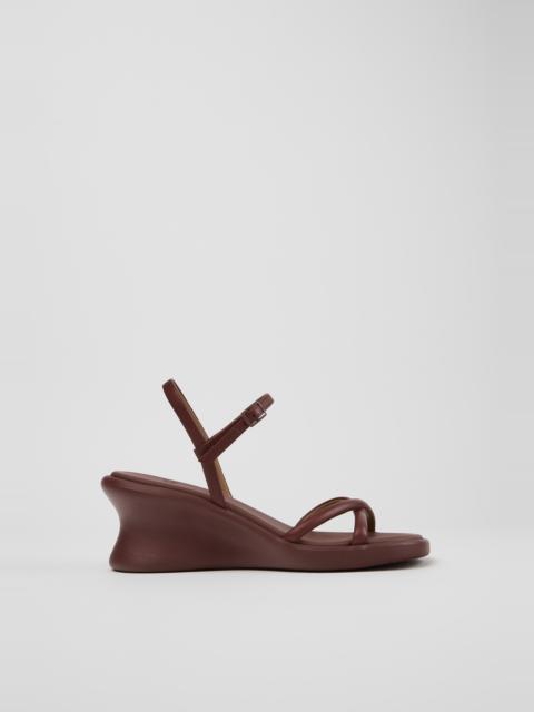 CAMPER Louise Sandal Burgundy Leather Sandals Shoes for Women with Outsoles.