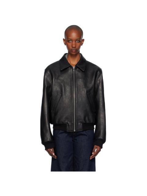 【OPEN YY】PAPER LIKE CROP BOMBER, BLACK OPEN YY Black Paper Like Crop Bomber Jacket | REVERSIBLE