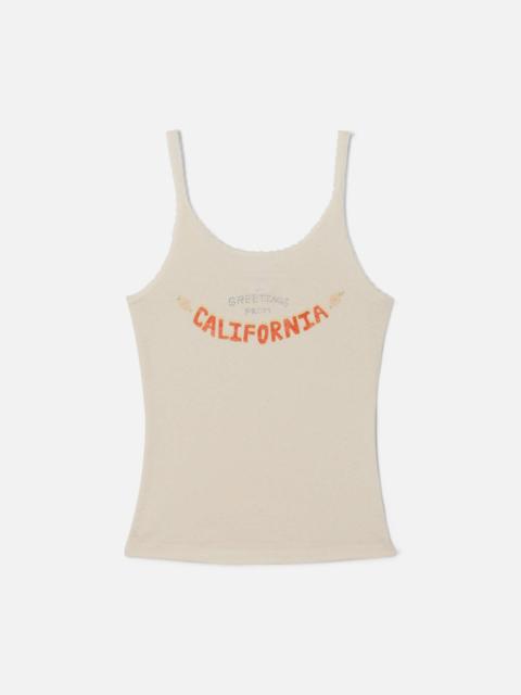 RE/DONE Lace Strap "Greetings From CA" Tank - Vintage White