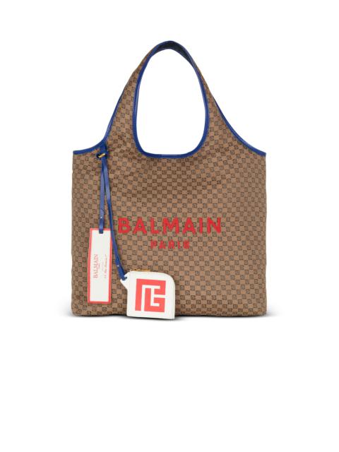 Balmain Grocery Bag in monogram canvas and smooth leather