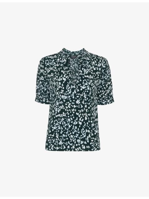 WHISTLES Animal-Print Tie-Neck Woven Blouse