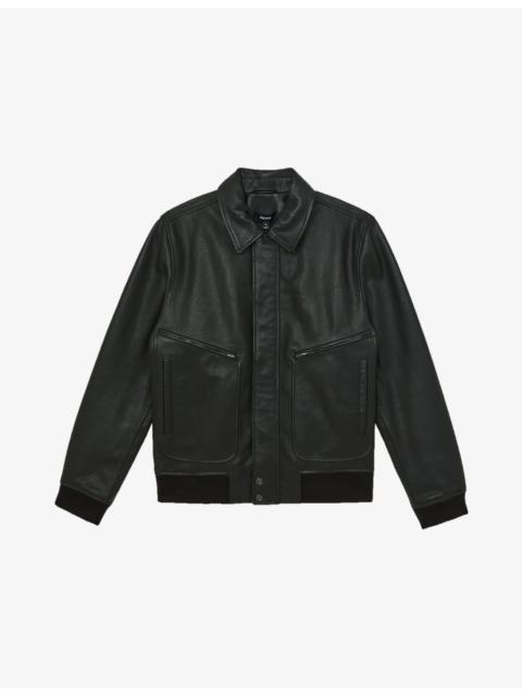 REISS Purleigh Grained-Texture Leather Jacket