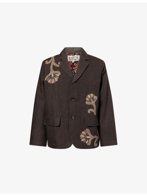 KARTIK RESEARCH Herringbone Embroidered Single-Breasted Linen Jacket