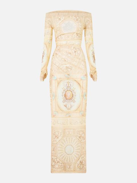 CAMILLA MESH OFF SHOULDER GATHERED JERSEY DRESS A BELOVED BOUDOIR