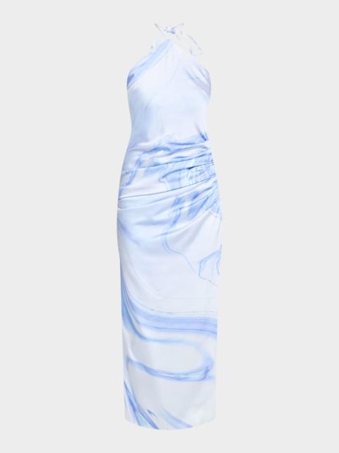SIMKHAI Hansel Oil Spill-Print Satin Halter Midi Dress