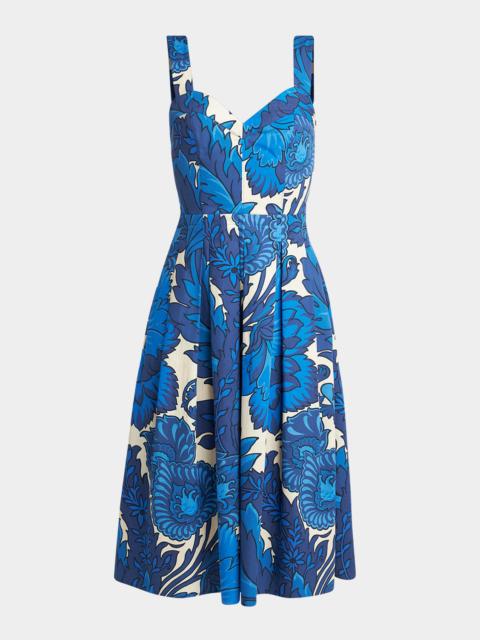 Etro Floral Sleeveless Pleated Cotton Midi Sundress