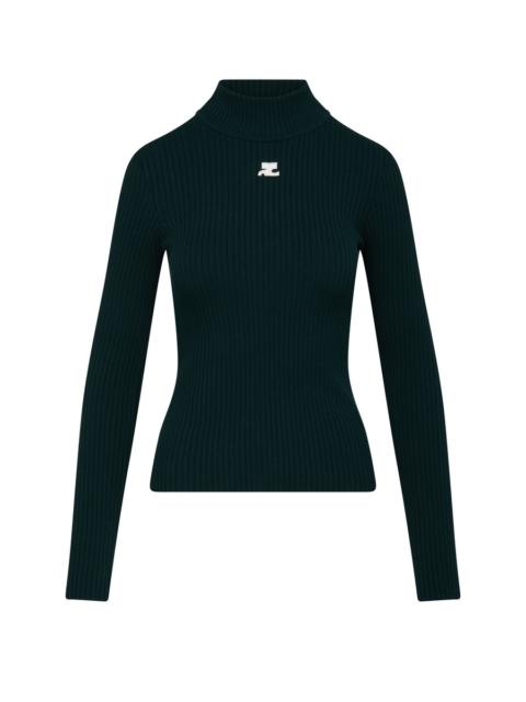 courrèges Rib Knit High Neck Sweater