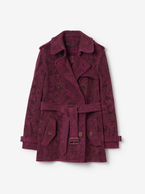 Burberry Short Paisley Suede Foxfield Trench Coat