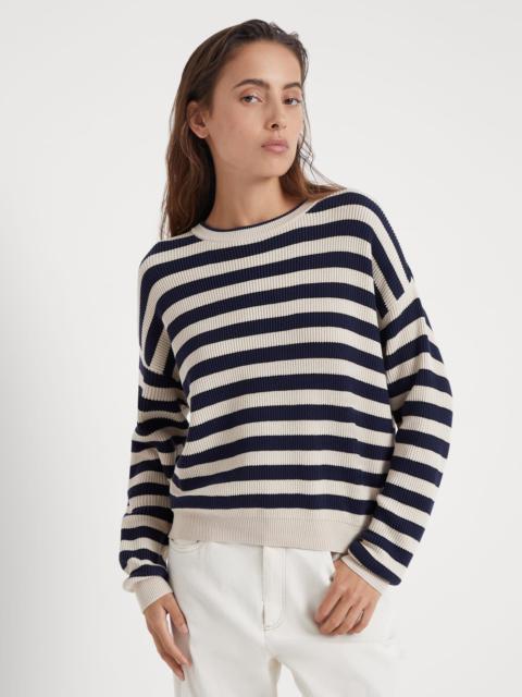 Striped cotton English rib sweater with monili