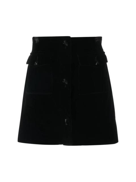 button-detail velvet A-line skirt