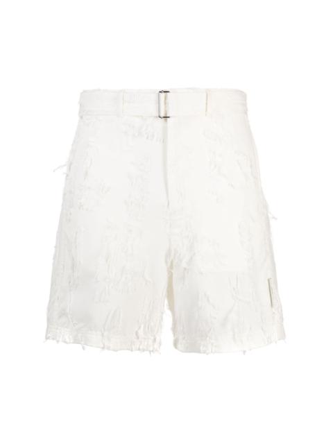 distressed belted cotton shorts