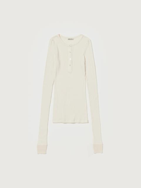AURALEE ORGANIC SOFT RIB HENLEY NECK P/O