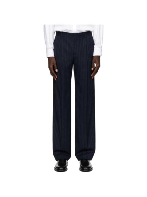 Balmain Navy Wide Pinstripe Wool Trousers