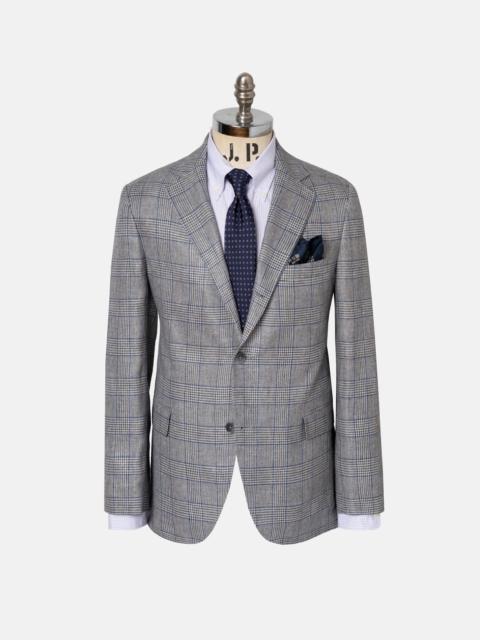 J. PRESS GREY & BLUE GLEN PLAID PURE LINEN SPORT COAT - TRIM FIT
