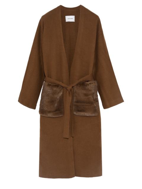 Yves Salomon Long knitted cardigan with mink overpockets