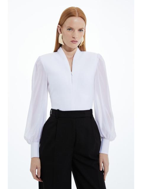 KAREN MILLEN Bandage Figure Form Zip Detail Chiffon Sleeve Knit Top