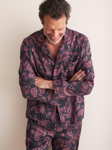 Derek Rose Ledbury Cotton Batiste Pajamas Night Gray & Wine Paisley