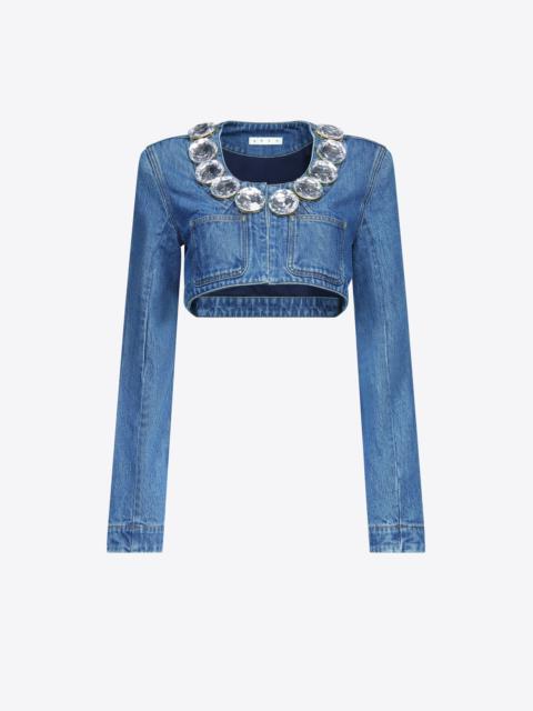 JUMBO CRYSTAL DENIM CROPPED BLAZER