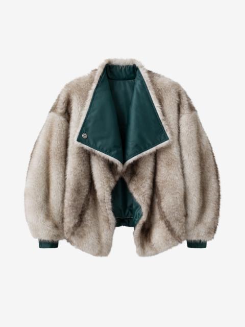 The Frankie Shop Vera Faux Fur Reversible Short Coat - Beige/Green