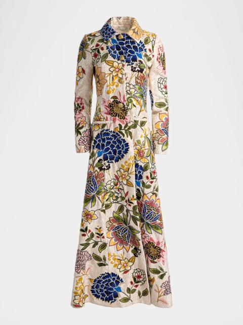 Alice + Olivia Eleanor Embroidered Floral Jacquard Long Coat