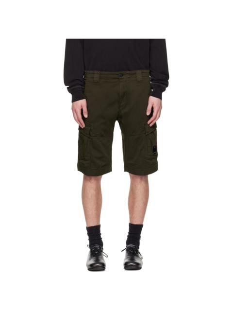 C.P. Company Khaki Stretch Sateen Cargo Lens Shorts