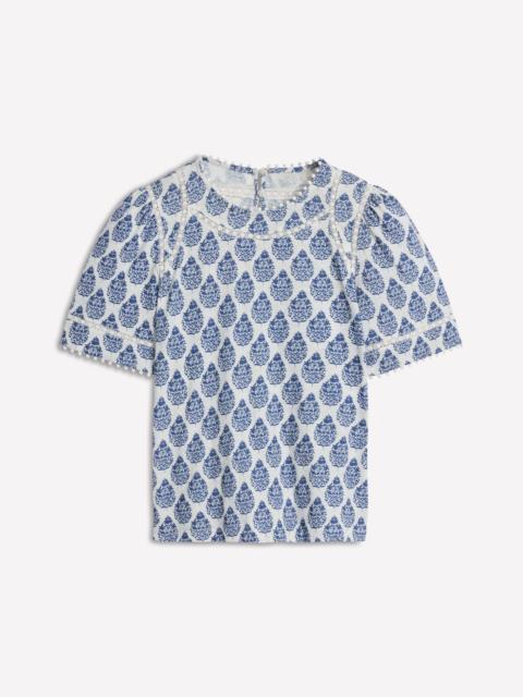 BODEN Mila Lace Trim Top-Denim Blue, Wildflower Bouquet