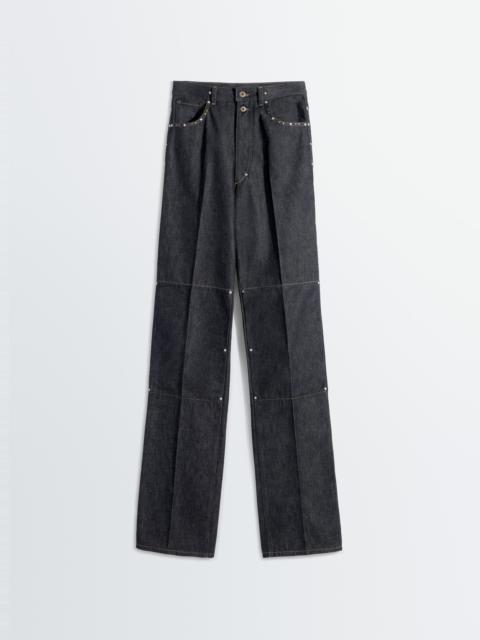 Lemaire HIGH WAISTED STRAIGHT PANTS WITH STUDS IN DENIM