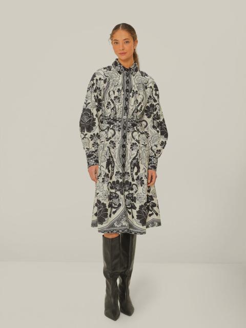 FARM RIO Off-White Flower Leopards Collared Midi Dress