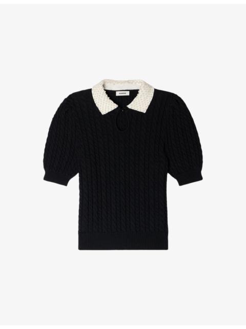 Sandro Embellished-Collar Cable-Knitted Cotton-Blend Jumper