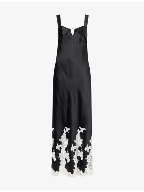 SIMKHAI Lea Lace-Trim Satin Maxi Dress