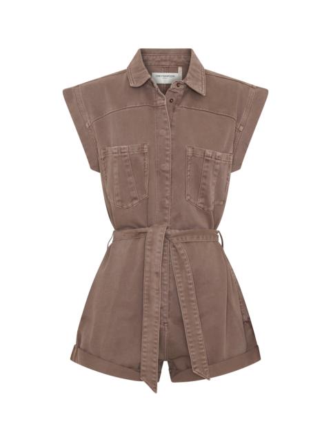 ONE TEASPOON Bandit Aviator Mini Denim Jumpsuit - Espresso Brown