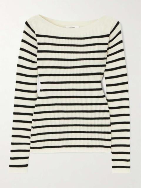 FRAME Striped ribbed wool, cashmere and silk-blend sweater