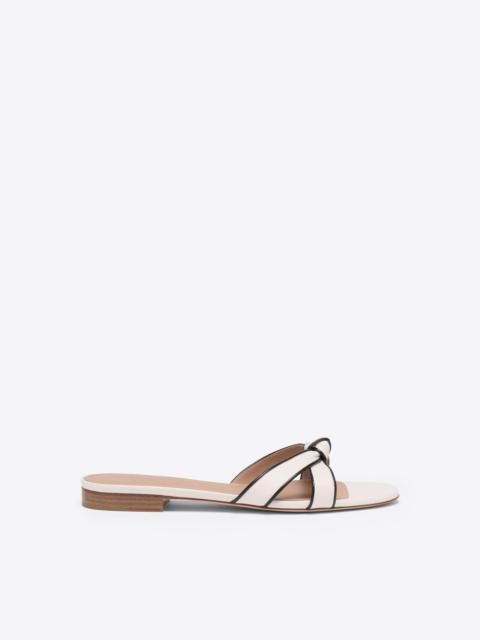 MALONE SOULIERS Raquel White & Black Knotted Leather Flat Sandals