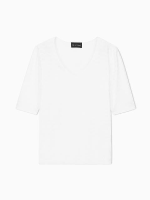 EMPORIO ARMANI TWO-WAY STRETCH JACQUARD MOTIF NYLON-JERSEY V-NECK 주니어