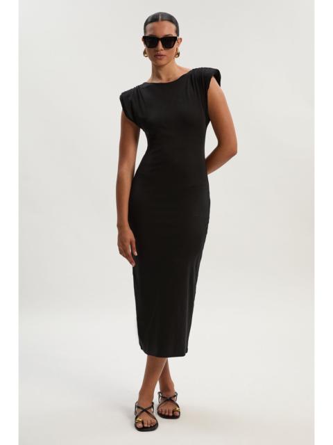 KAREN MILLEN Stretch Jersey Power Shoulder Midi Dress