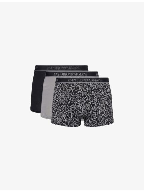 EMPORIO ARMANI Branded Mid-Rise Pack Of Three Stretch-Cotton Trunks