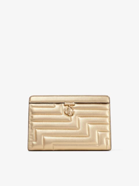 JIMMY CHOO Varenne Avenue Pouch
Gold Quilted Metallic Nappa Leather Pouch Bag with Light Gold JC Emblem